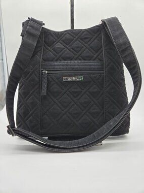 Vera Bradley Black Quilted Crossbody Argyle With Zippered Compartments And Adjus